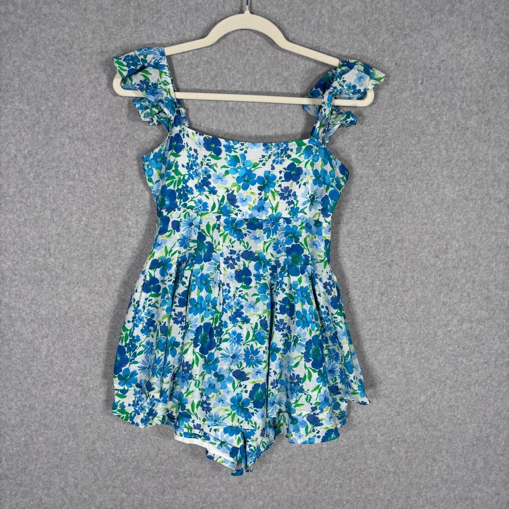 Altar'd State Romper XS Floral Ruffle Strap Smocked‎ Pleated Coquette Feminine
